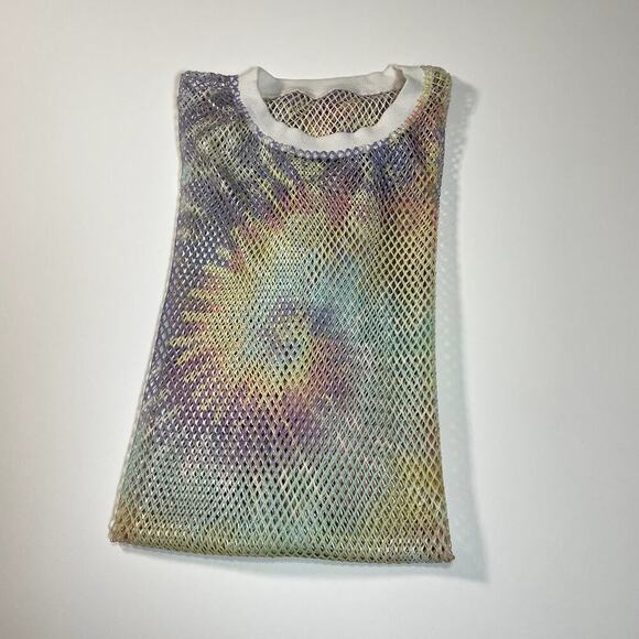Womens Tie Dye Sheer Mesh Rainbow Oversized Stretchy Short Sleeve Coverup Tee - Picture 7 of 7